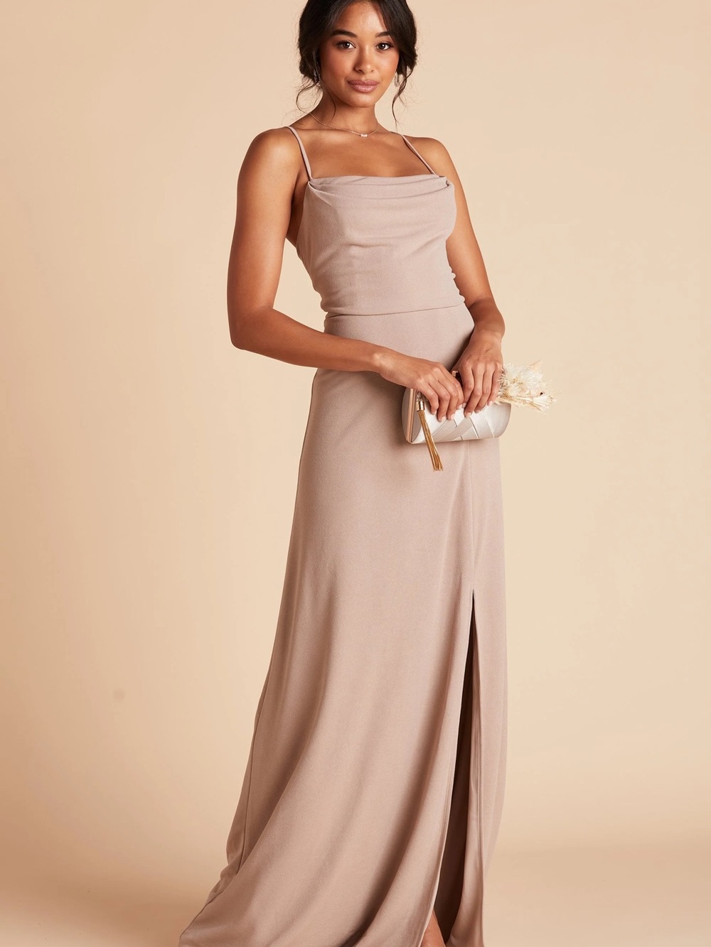 Birdy Grey Elegant Cowl Neck Slip Dress (Ash Crepe - Taupe)
